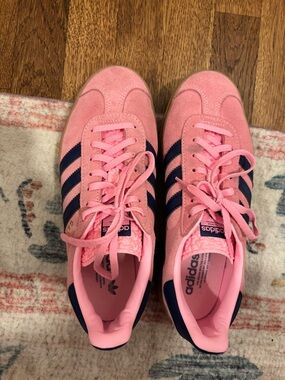 adidas Pink Suede Sneakers with Navy Stripes